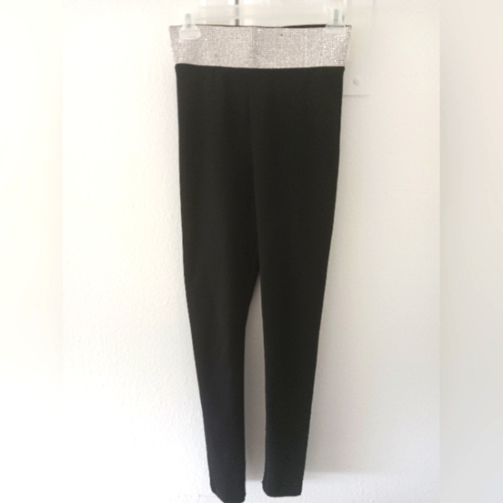 Bling waist black dress pants high waist